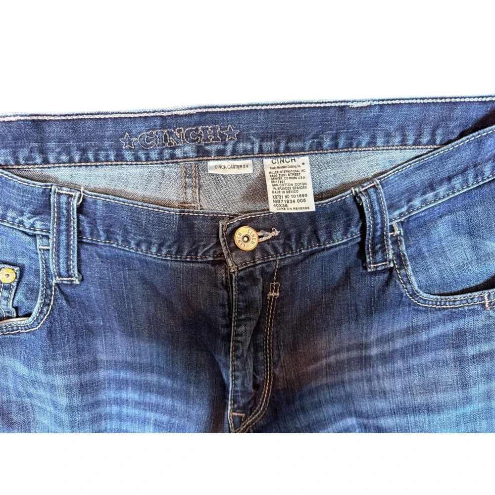 Cinch Carter Jeans Mens 40x36 (40x32.5) Blue Stretch Logo Straight Leg Casual